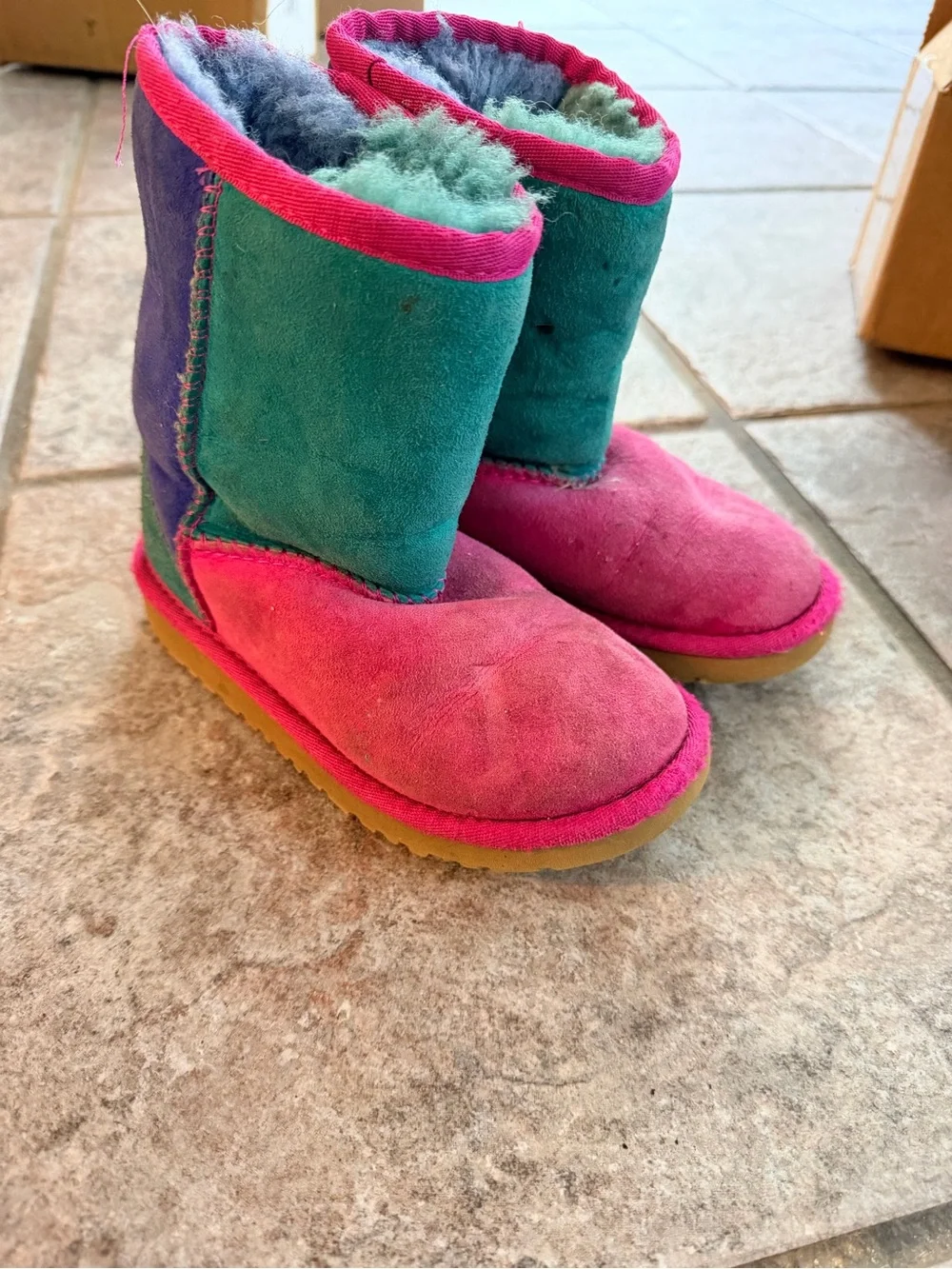 UGG Kids Suede Footie Boots in Purple, Pink & Green